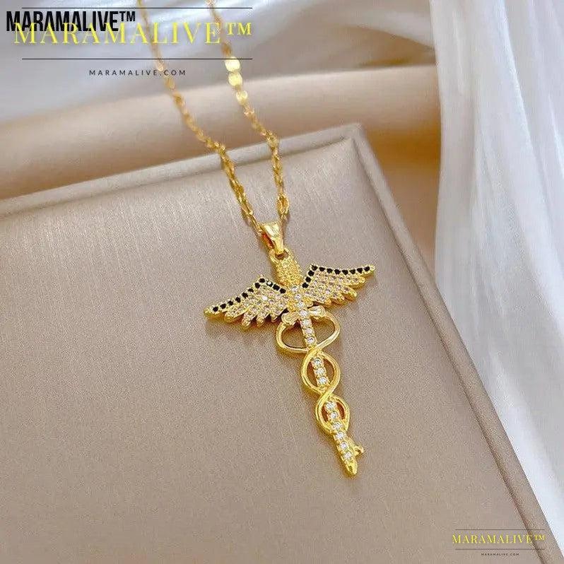 Rotating Dragonfly Snake Stick Angel Wings Necklace