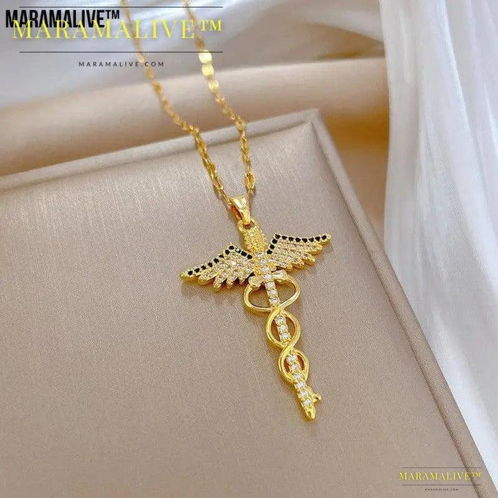 Rotating Dragonfly Snake Stick Angel Wings Necklace