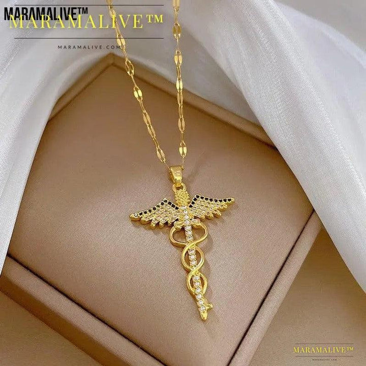 Rotating Dragonfly Snake Stick Angel Wings Necklace