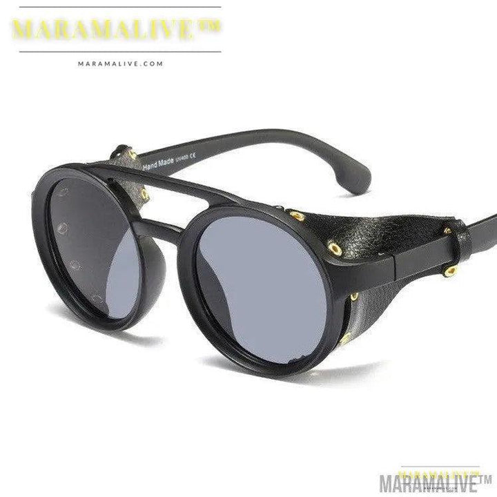 Round Steampunk Leather Sunglasses