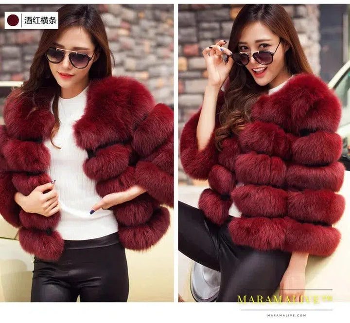 S-2XL Hooded Coats Women Winter Top Fashion Pink FAUX Fur Coat Elegant Thick Warm Outerwear Fake Fur Woman Jacket