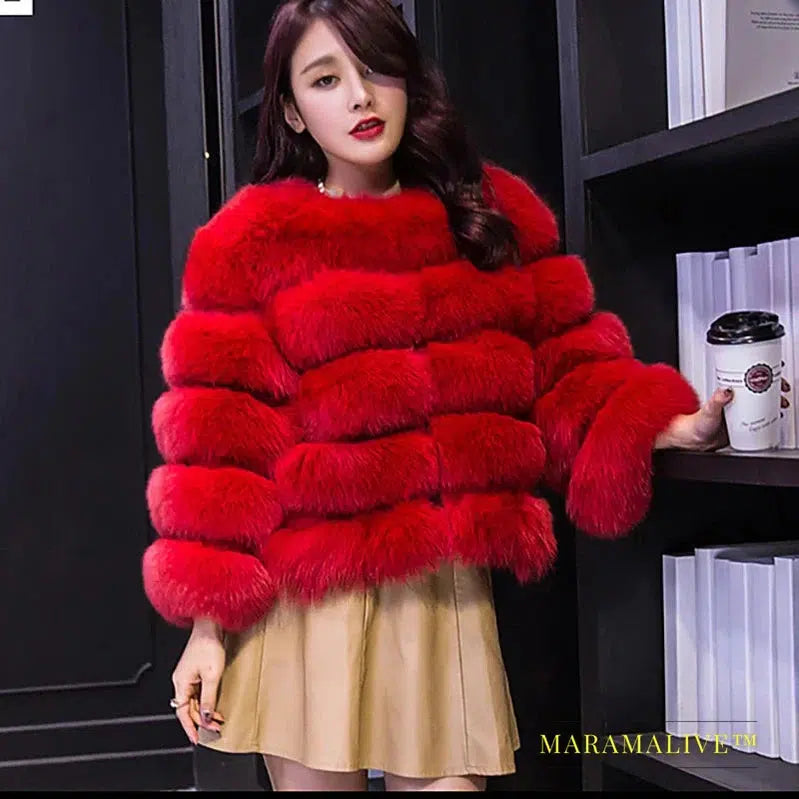 S-2XL Hooded Coats Women Winter Top Fashion Pink FAUX Fur Coat Elegant Thick Warm Outerwear Fake Fur Woman Jacket