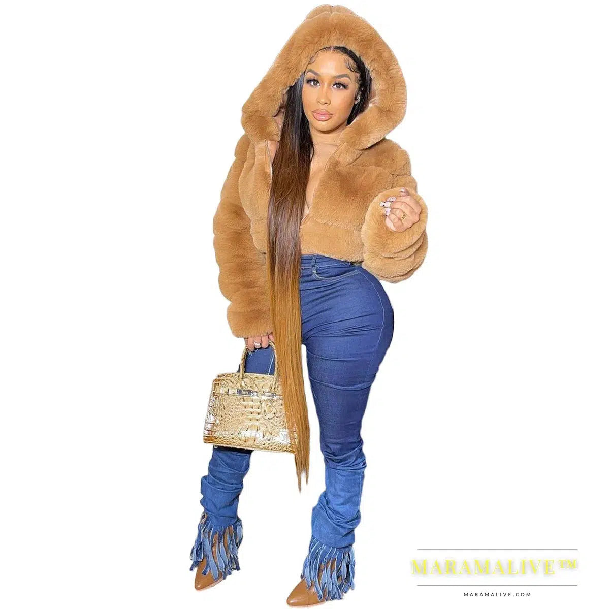 S-2XL Hooded Coats Women Winter Top Fashion Pink FAUX Fur Coat Elegant Thick Warm Outerwear Fake Fur Woman Jacket