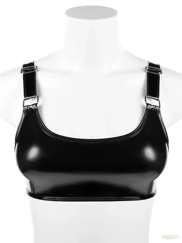 S-3XL Faux Shiny PU Leather Camis Wet Look PVC Bustier Crop Top Tights Hot Sexy Bikini Tank Tops Croptop Sleeveless Vest Cropped