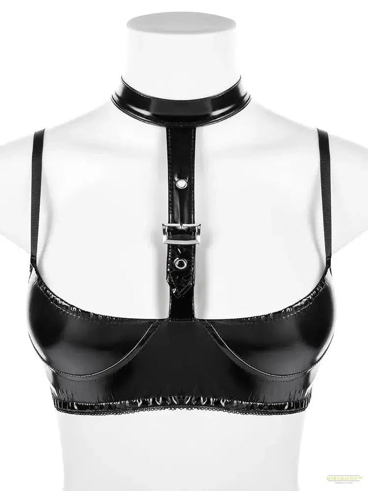 S-3XL Halter Wet Look PVC Bustier Top Shiny PU Leather Bikini Crop Tops Tights Hot Sexy Croptop Camis Cropped Cosplay Vest Shirt