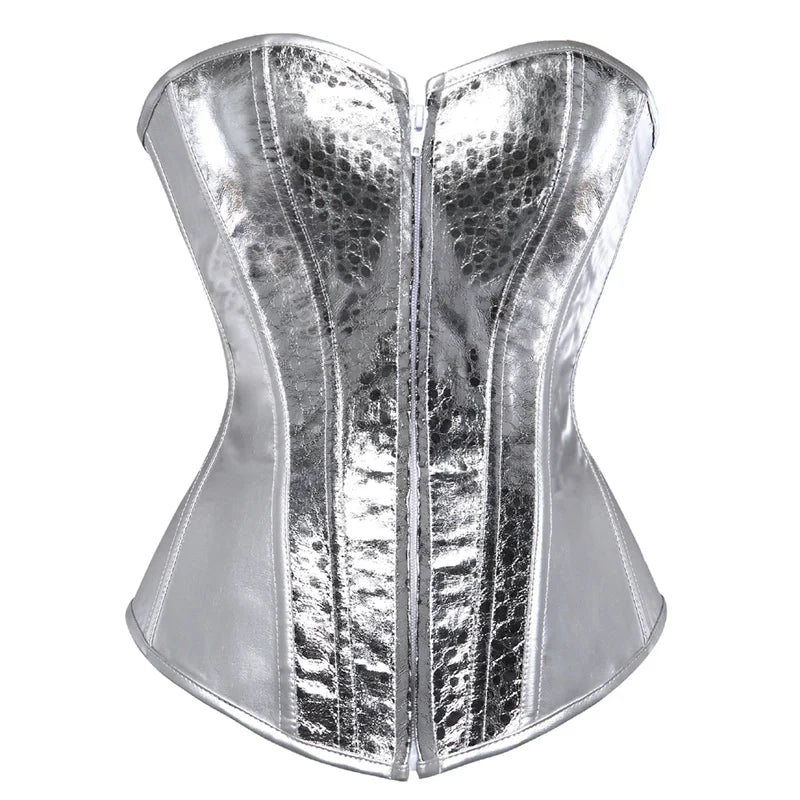 Maramalive™ corset bustier top women vintage style gold silver overbust corset leather nightclub sexy korsett lingerie strapless - Maramalive™