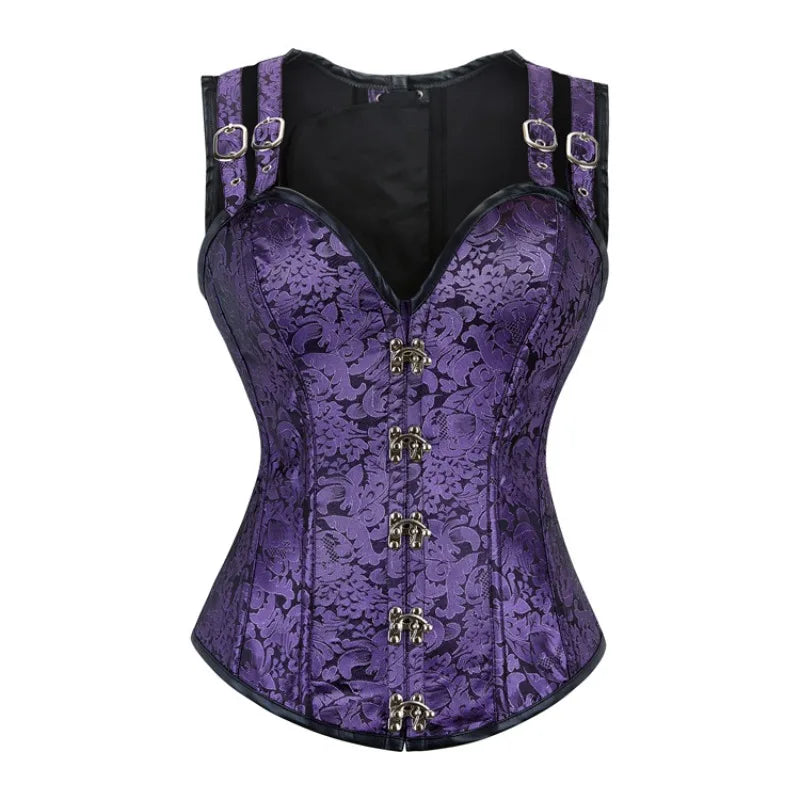 Purple Corset Top Vest Shoulder Straps Steampunk Bustiers Burlesque Overbust Corselet Gothic Clothing Corsage Medieval Ladies