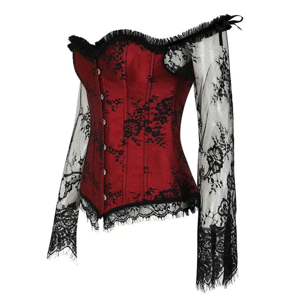 Women's Corset Gothic Style Corsets Lace-up Bustier with Sleeves Breathable Bodyshaper Corset Medieval Dance Party Costumes