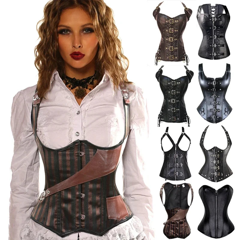 Steampunk Corset Top Women Corset Sexy Bustier Gothic Corselet Overbust Leather Bustier Waist Trainer Plus Size 6xl Steel Boned - Maramalive™