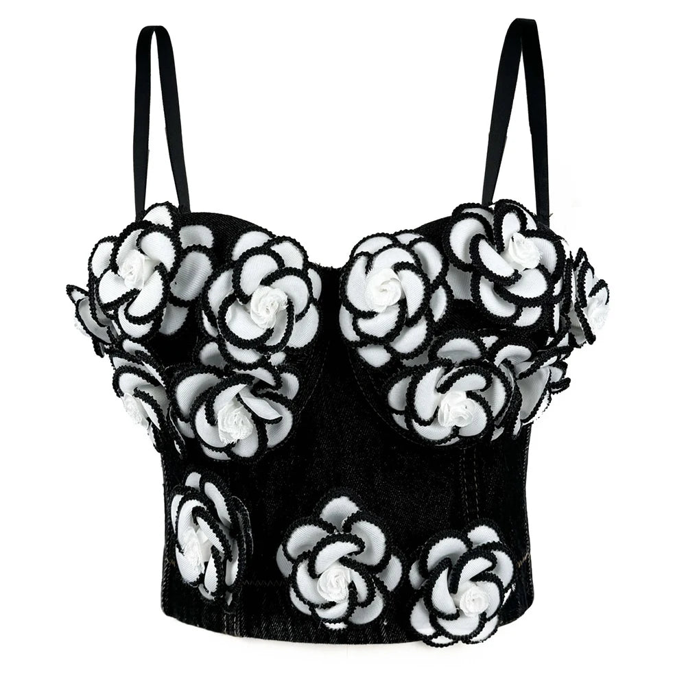 Maramalive™ -Sexy Lace Crop Top for Women, Lace Beaded Bra, 3D Flower Push Up Bralet, Tube Top, Corset Bustier, Party Streetwear - Maramalive™