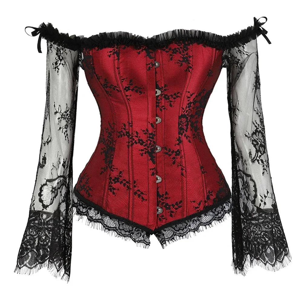 Women's Corset Gothic Style Corsets Lace-up Bustier with Sleeves Breathable Bodyshaper Corset Medieval Dance Party Costumes