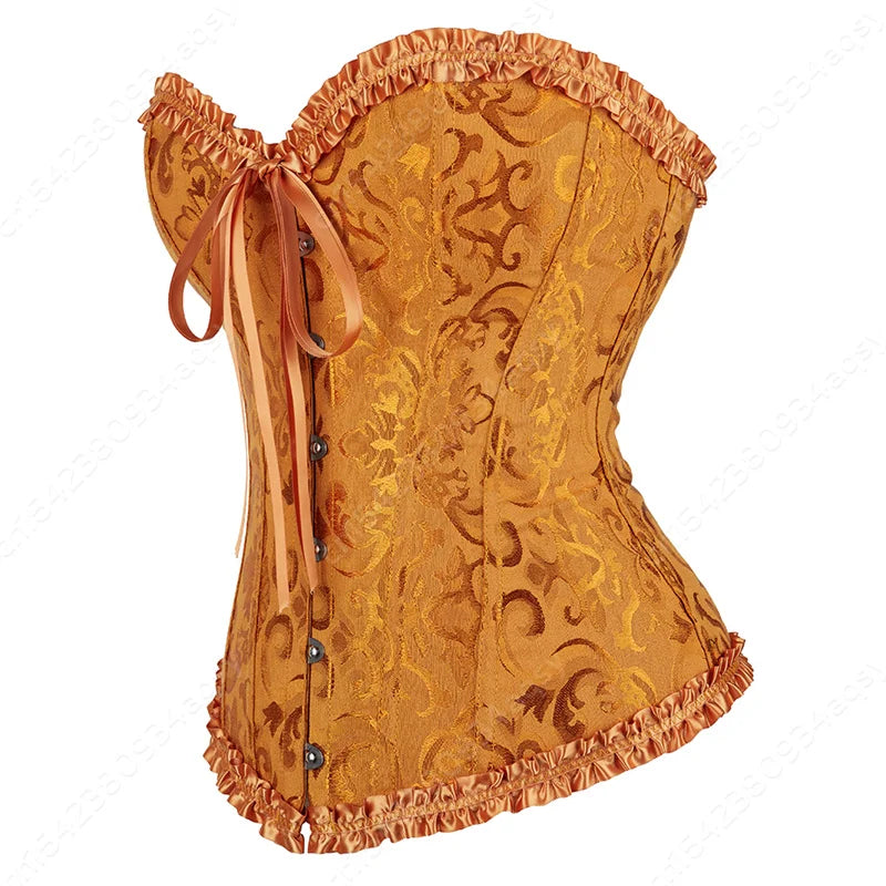 Corsets Top For Women Satin Corset Plus Size Vintage Overbust Corset Orange Burlesque Costumes XS-7XL