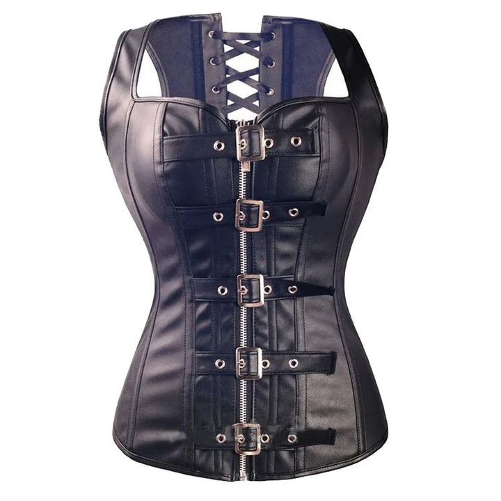 Sexy Steampunk PU Faux Leather Corset Retro Gothic Body Shapewear Bustier Zipper Buckled Steel Boned Corselet Plus 6XL - Maramalive™