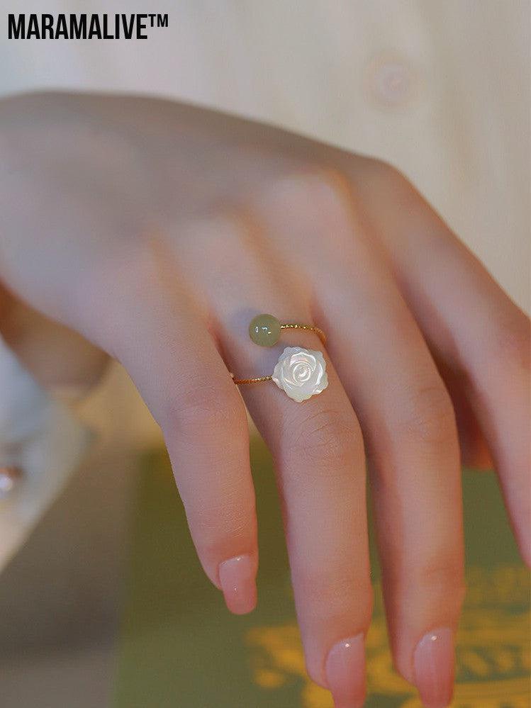 S925 Silver Rose Hotan Jade Ring Girl