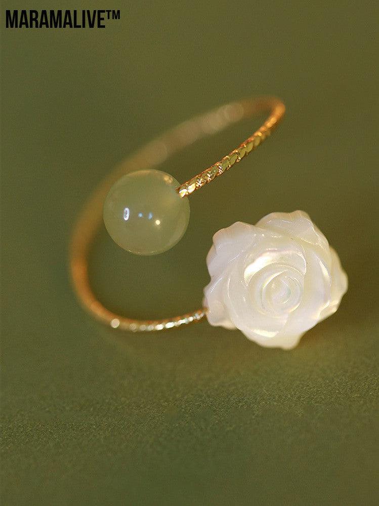 S925 Silver Rose Hotan Jade Ring Girl