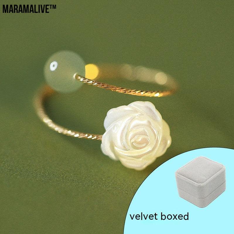 S925 Silver Rose Hotan Jade Ring Girl