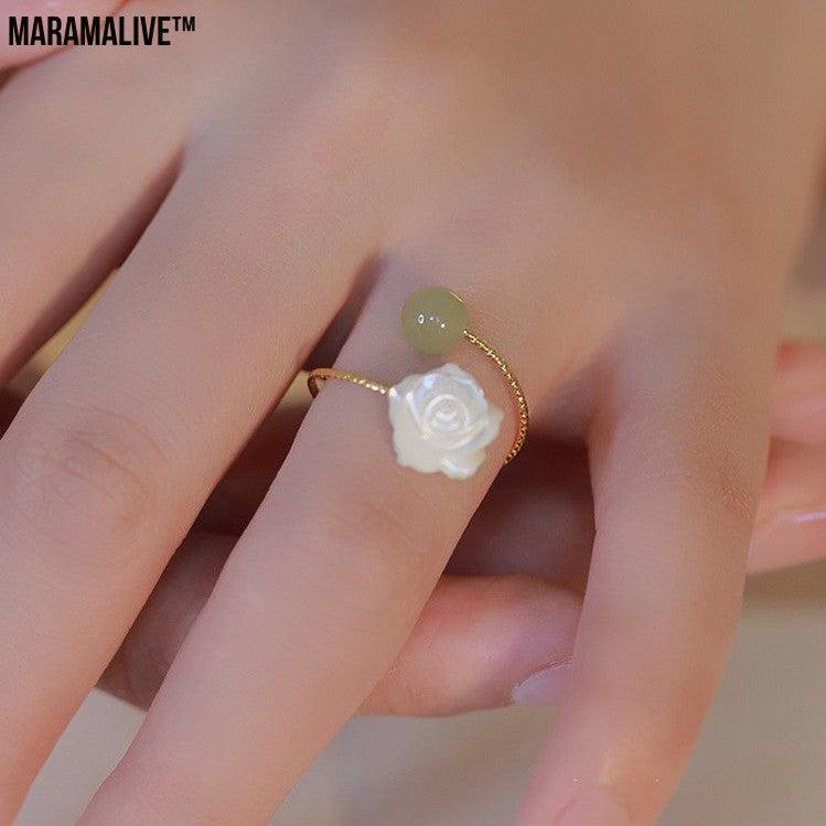 S925 Silver Rose Hotan Jade Ring Girl