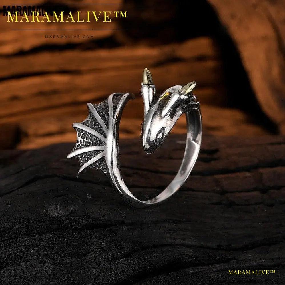 S925 Sterling Silver Flying Dragon Ring Retro Minority