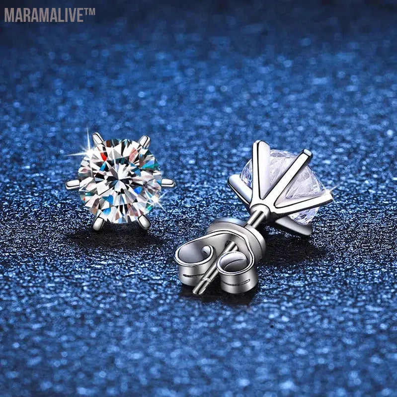 S925 Sterling Silver Moissanite Earrings 0.5-2ct D 6 Prong Diamond Moissanite Screw Stud For Women Wedding Fine Jewelry