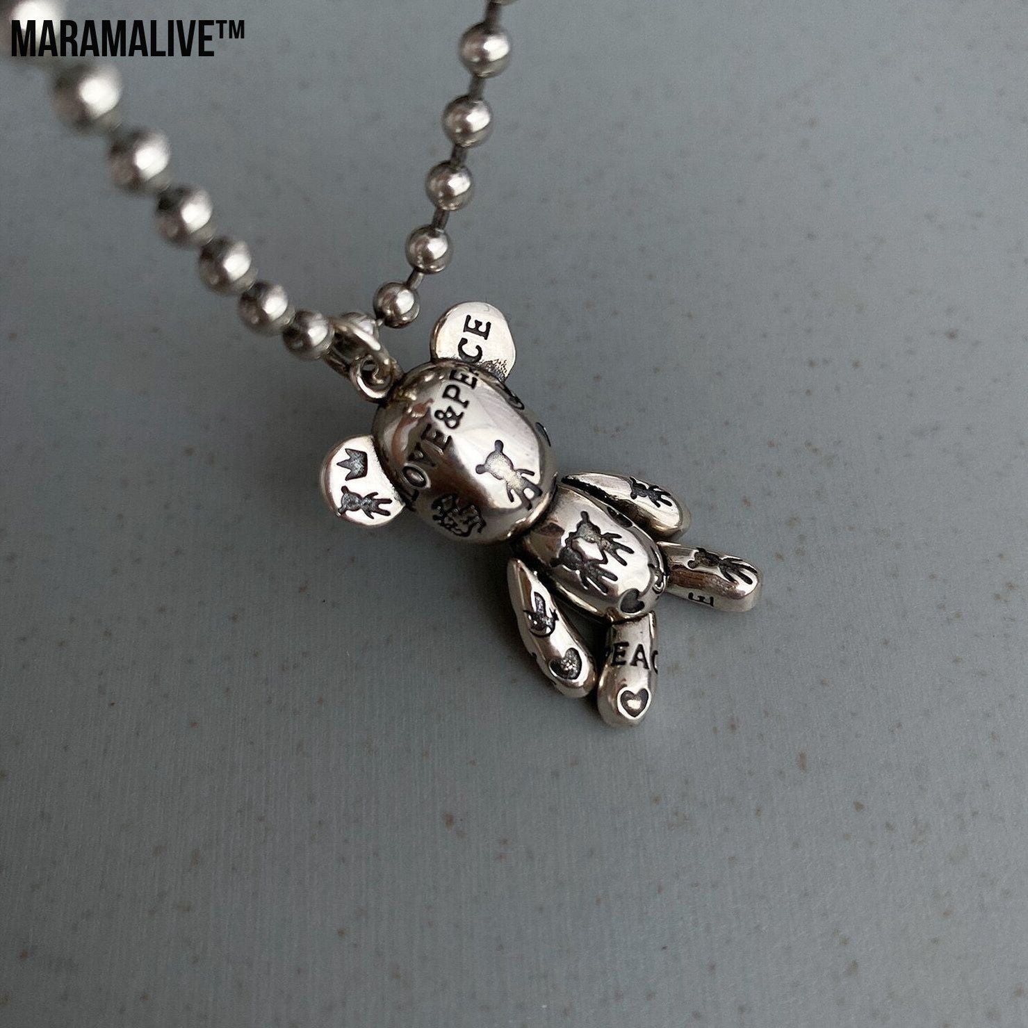 S925 Sterling Silver Vintage Bear Necklace Clavicle Design Sense