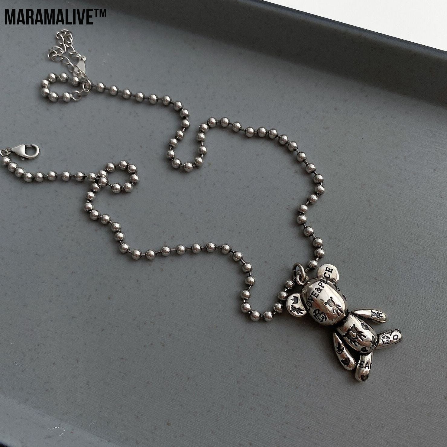 S925 Sterling Silver Vintage Bear Necklace Clavicle Design Sense