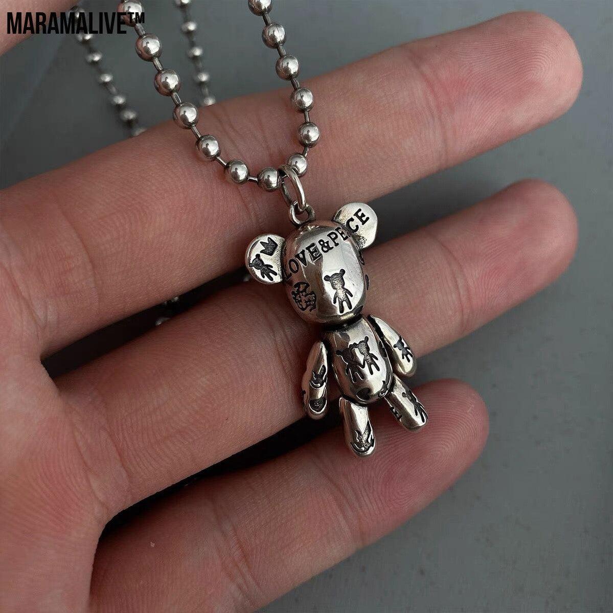 S925 Sterling Silver Vintage Bear Necklace Clavicle Design Sense