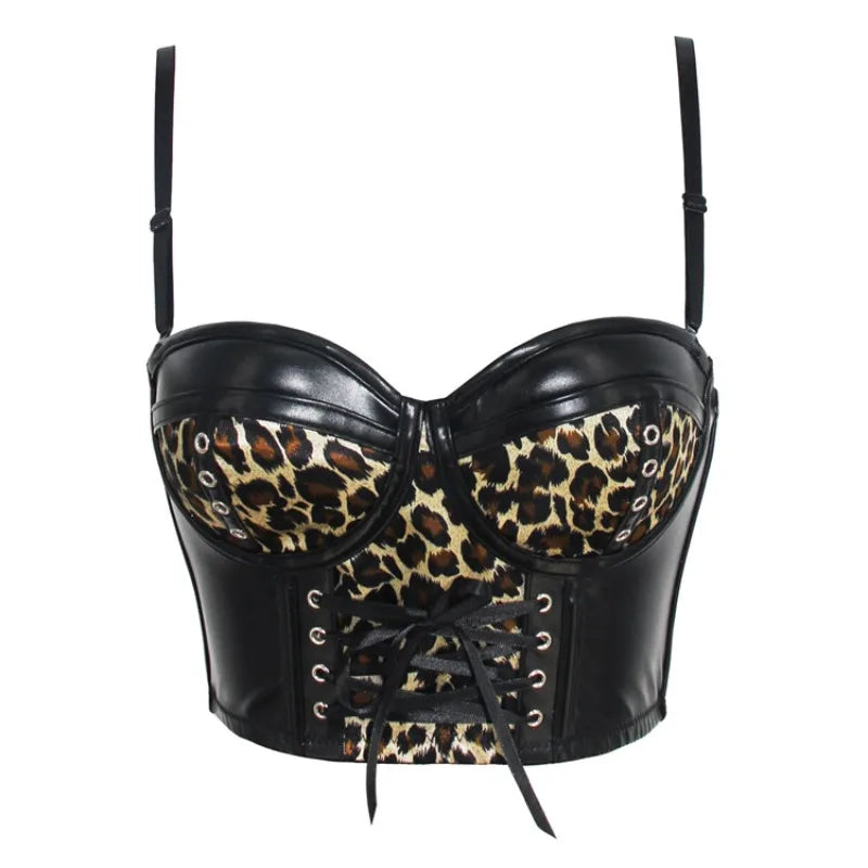 Gothic Punk Corsets Women Crop Top PU Leather Bustier Lace-Up Bra Push Up Corselet Lingerie Night Club Party Cropped Tops - Maramalive™