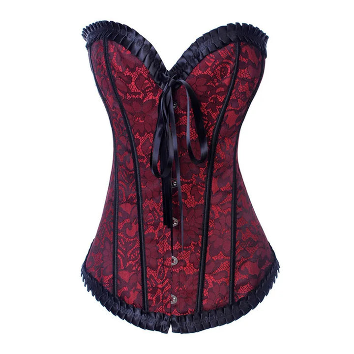 Red & Black Ruffles Floral Pattern Corsets Mujer Elegantes Gothic Corset Victoriano Overbust Bustier Top Burlesque Costume Sexy - Maramalive™