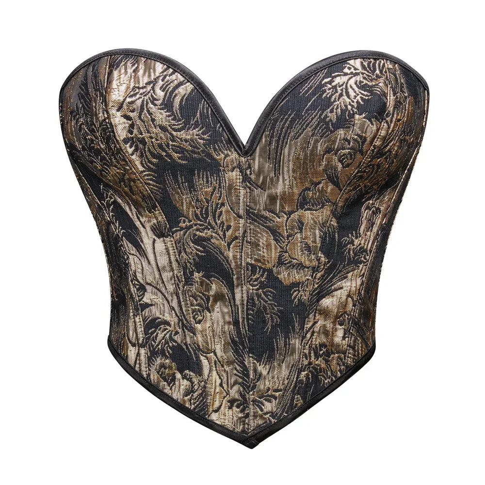 Gold Print Floral Overbust Corset Crop Tops Strapless Off Shoulder Summer Short Camisole Underwear Female Bustier - Maramalive™