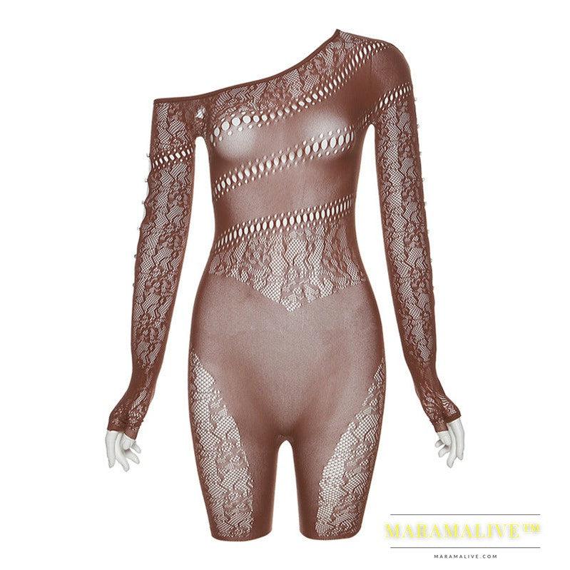 Sense Mesh See Through High Waist Long Sleeves Jumpsuit