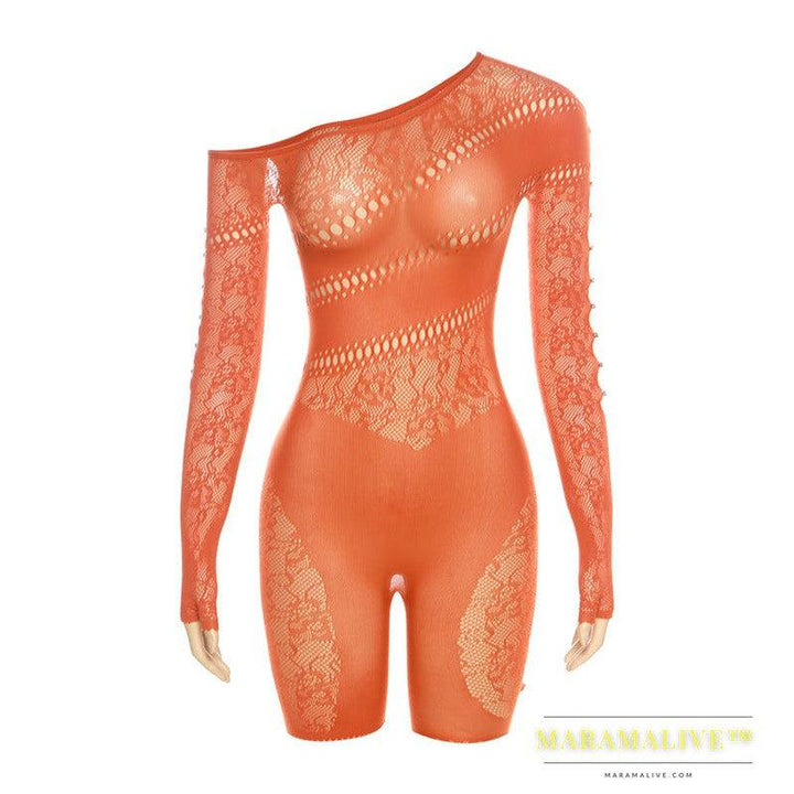 Sense Mesh See Through High Waist Long Sleeves Jumpsuit