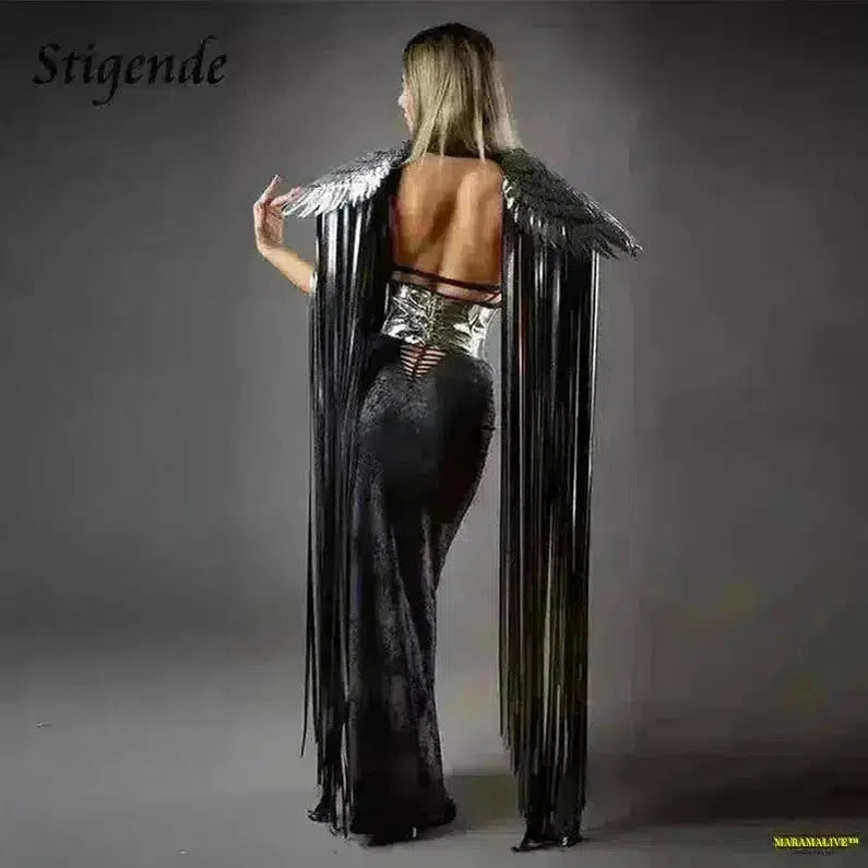 Sequin Cape Wing Tassels Wraps - Dark Elegance Gothic Cosplay Ladies Apparel