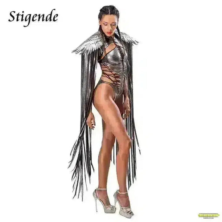 Sequin Cape Wing Tassels Wraps - Dark Elegance Gothic Cosplay Ladies Apparel