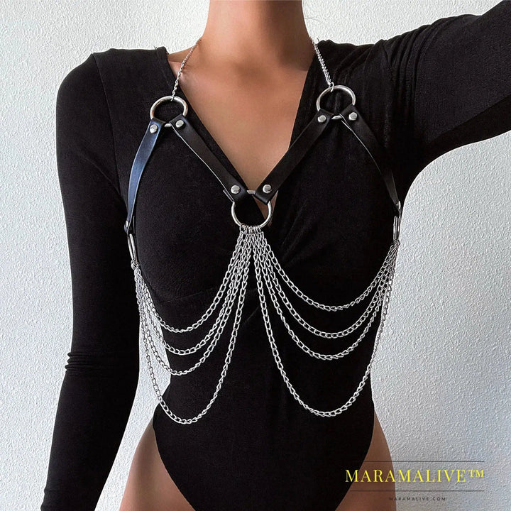 Sexy Body Harness Woman Chain Top Punk Rock Leather Belt Club Festival Fashion Jewelry Goth Accessories