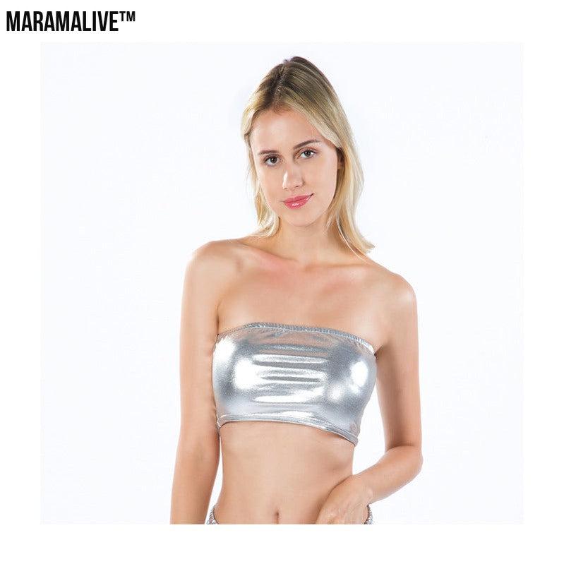 Sexy Bright Leather Metallic Tube Top Patent Leather