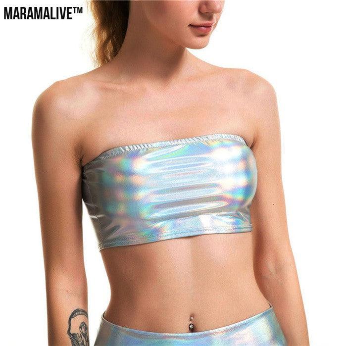 Sexy Bright Leather Metallic Tube Top Patent Leather