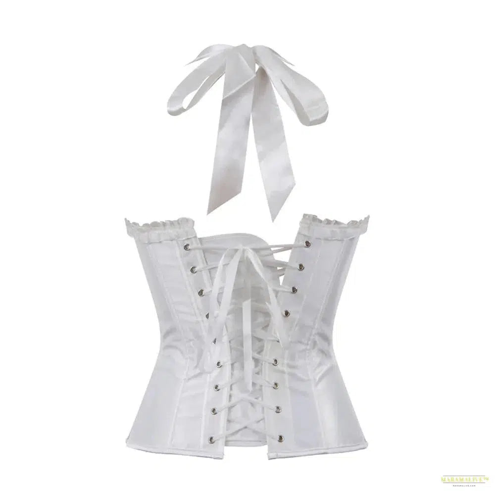 Sexy Corsets&Bustiers with Shoulder Straps Vinatge Style Halter Satin Side Zipper Overbust Corset Top Burlesque Bridal Corselet