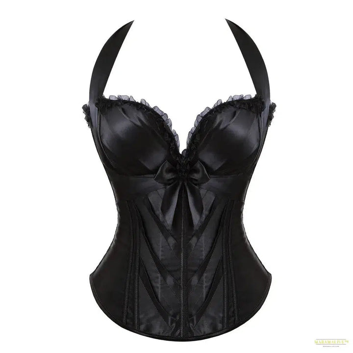 Sexy Corsets&Bustiers with Shoulder Straps Vinatge Style Halter Satin Side Zipper Overbust Corset Top Burlesque Bridal Corselet