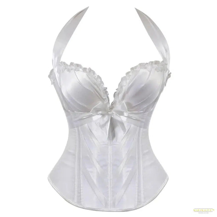 Sexy Corsets&Bustiers with Shoulder Straps Vinatge Style Halter Satin Side Zipper Overbust Corset Top Burlesque Bridal Corselet