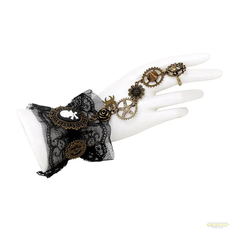 Sexy Lace Chain Adjustable Mittens Punk Nail Finger Wrist Rings Metal Connecting Hand Harness Bangles Black Halloween Jewelry