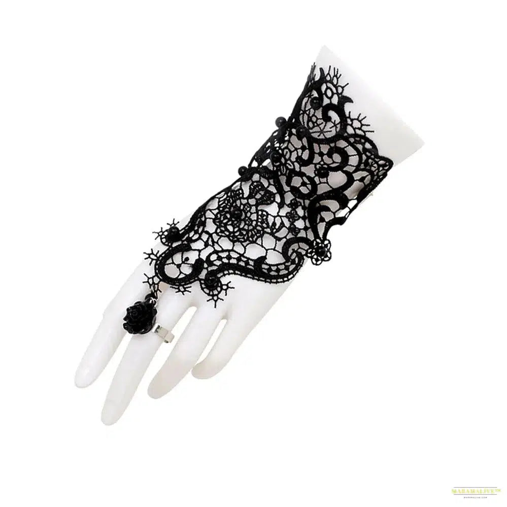 Sexy Lace Chain Adjustable Mittens Punk Nail Finger Wrist Rings Metal Connecting Hand Harness Bangles Black Halloween Jewelry