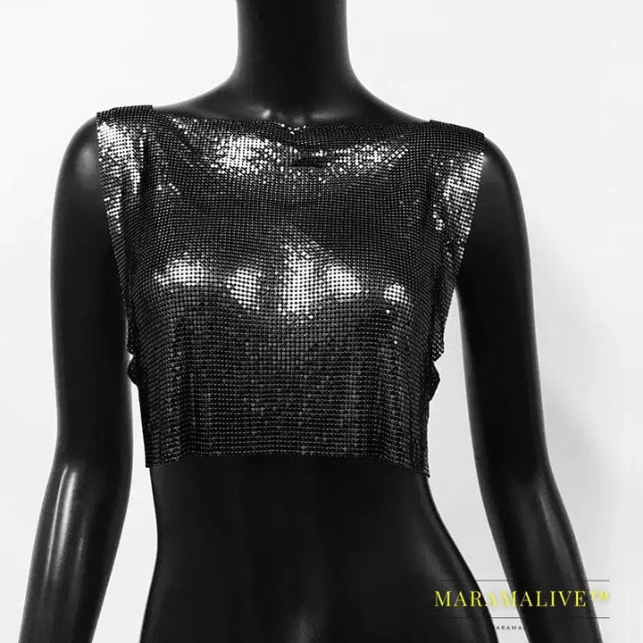 Sexy Metal Sequin Tank Top For Women y2k Summer Beach Backless Crop Top Rave Festival Club Outfits Camisole