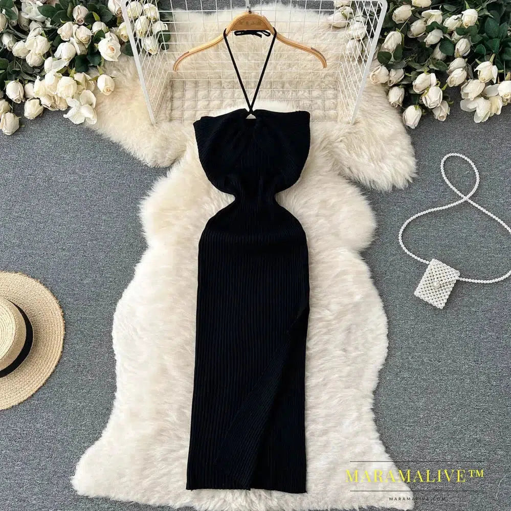 Sexy One Shoulder Crochet Dress Chic Knitted Elegant Midi Fashion Party Club Dresses Slim Goth Women Sundress