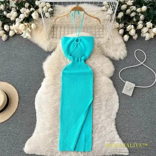 Sexy One Shoulder Crochet Dress Chic Knitted Elegant Midi Fashion Party Club Dresses Slim Goth Women Sundress