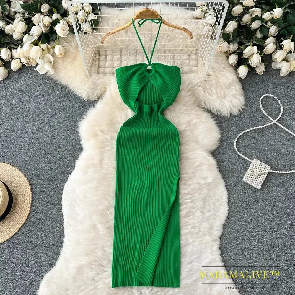 Sexy One Shoulder Crochet Dress Chic Knitted Elegant Midi Fashion Party Club Dresses Slim Goth Women Sundress