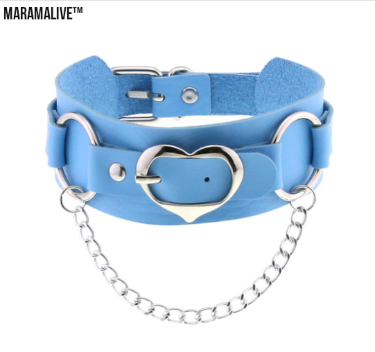 Sexy Punk Egirl Choker Collar Sky Blue Leather Necklaces Women Bondage Cosplay Goth Spike Choker Belt Jewelry Emo Harajuku Gifts