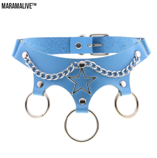 Sexy Punk Egirl Choker Collar Sky Blue Leather Necklaces Women Bondage Cosplay Goth Spike Choker Belt Jewelry Emo Harajuku Gifts