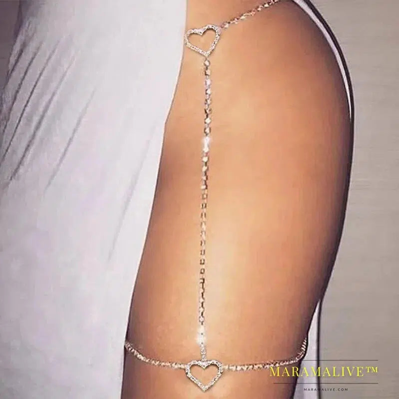 Sexy Rhinestone Heart Leg Thigh Chain Jewelry for Women Shining Crystal Thigh Waist Chain Harness Body Accessories