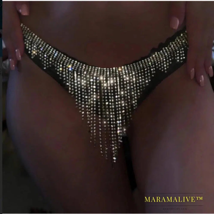 Sexy Rhinestone Tassel Underwear Thong Panties For Women Crystal Body Chain Jewelry Hide-it Jewelry Valentine's Gift