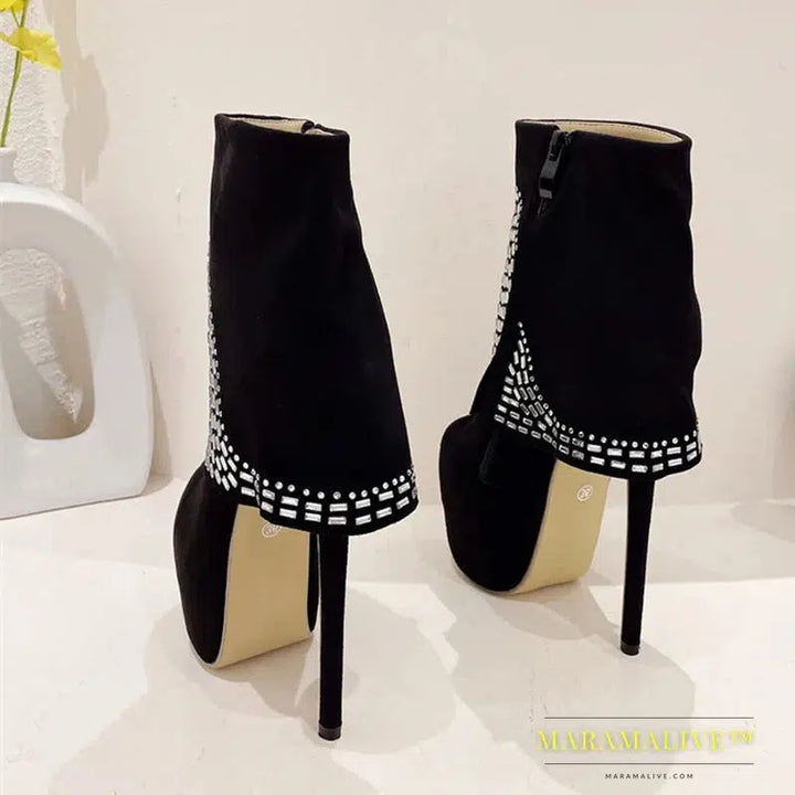 Sexy Round Toe Zip Riding Equestrian Platform Boots For Women Extreme High Heels Stripper Pole Dance Booties Female Shoes